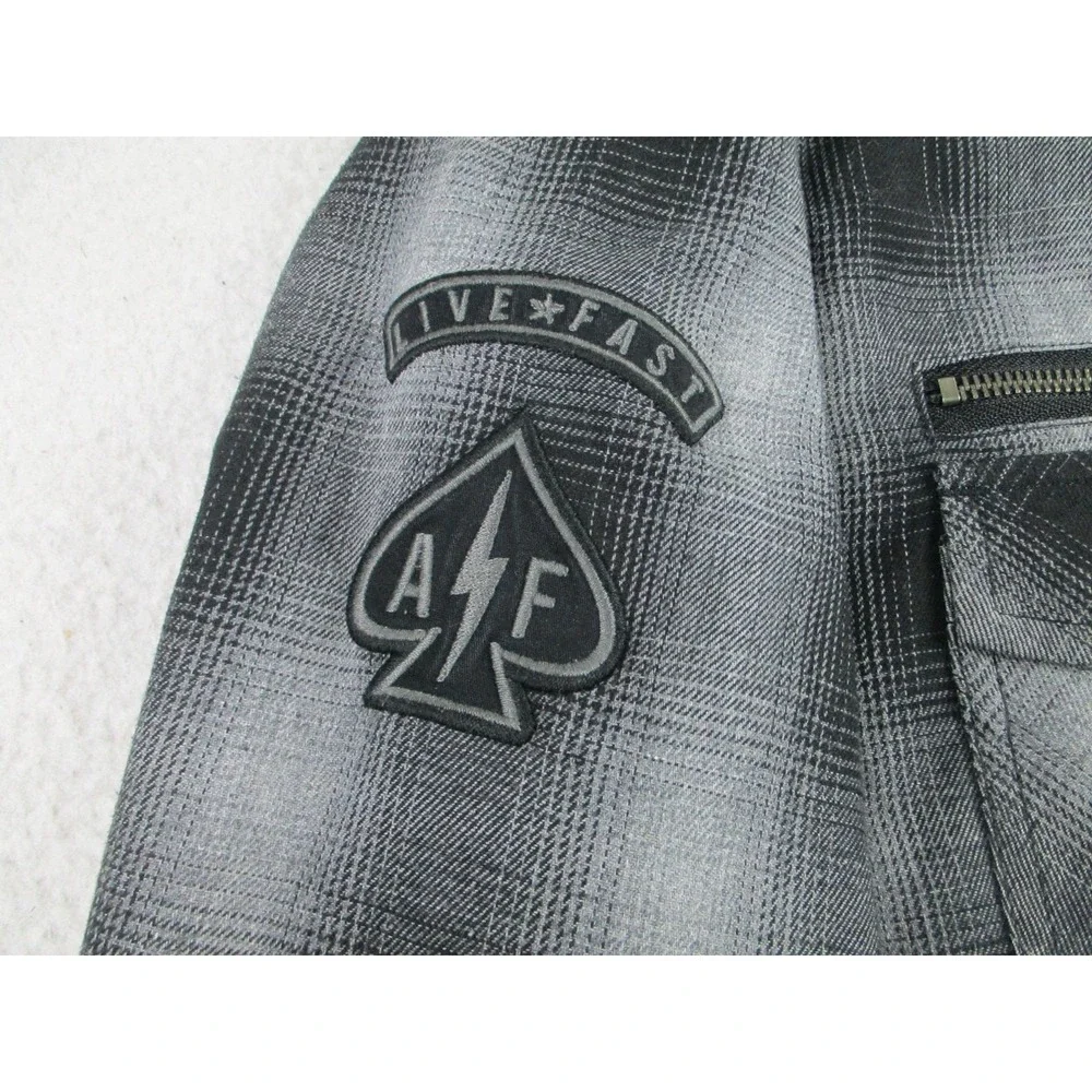Affliction Jacket Mens XL Shacket Black Plaid Flannel‎ Snap Live Fast 110WW574